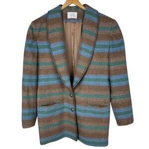 Vintage Casual Corner Southwestern Wool Striped Longline Blazer